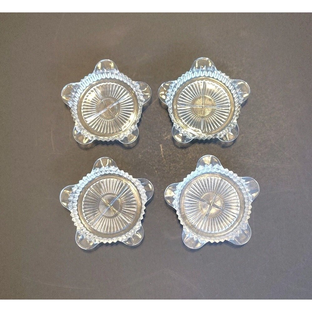 Vintage Anchor Hocking Clear Glass Ashtray Coaster Set of 4 Retro